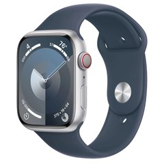 Смарт-часы Apple Watch Series 9 GPS + Cellular 45mm Silver Aluminum Case w. Storm Blue Sport Band - S/M (MRMG3) фото