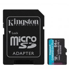 Карта памяти Kingston 64 GB microSDXC class 10 UHS-I U3 Canvas Go! Plus + SD Adapter SDCG3/64GB фото