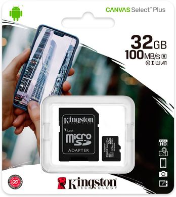Карта памяти Kingston 32GB microSDHC Class 10 UHS-I Canvas Select Plus + SD Adapter SDCS2/32GB фото