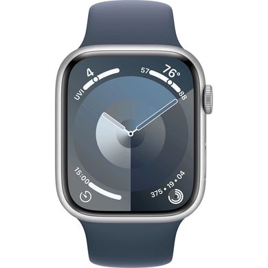 Смарт-годинник Apple Watch Series 9 GPS + Cellular 45mm Silver Aluminum Case w. Storm Blue Sport Band - S/M (MRMG3) фото