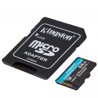 Карта пам'яті Kingston 64 GB microSDXC class 10 UHS-I U3 Canvas Go! Plus + SD Adapter SDCG3/64GB фото