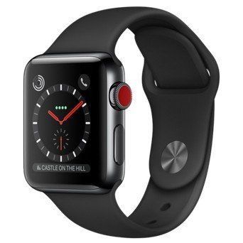 Смарт-годинник Apple Watch Series 3 GPS + Cellular 38mm Space Black Stainless Steel w. Black Sport B. (MQJW2) фото