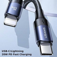 Кабель USB Usams Type-C to Lightning U71 PD 20W 2.4A 1.2m Black фото