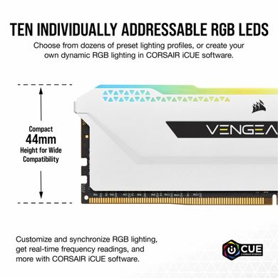 Оперативная память Corsair 16 GB (2x8GB) DDR4 3600 MHz Vengeance RGB Pro SL White (CMH16GX4M2D3600C18W) фото