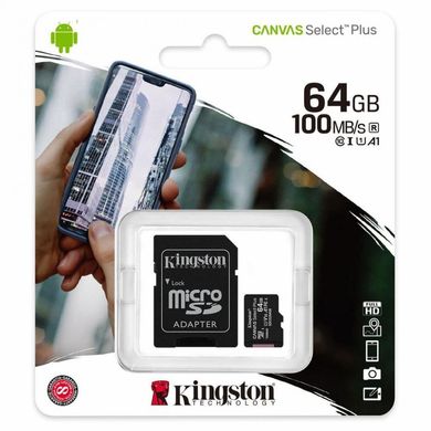 Карта пам'яті Kingston 64 GB microSDXC Class 10 UHS-I Canvas Select Plus + SD Adapter SDCS2/64GB фото