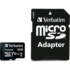 Карта пам'яті Verbatim 16 GB microSDHC UHS-I (U1) V10 Premium + SD Adapter (44082) фото