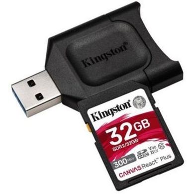 Карта памяти Kingston 32 GB SDHC class 10 UHS-II U3 Canvas React Plus + USB card reader MLPR2/32GB фото