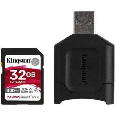 Карта памяти Kingston 32 GB SDHC class 10 UHS-II U3 Canvas React Plus + USB card reader MLPR2/32GB фото