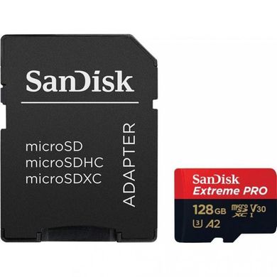Карта памяти SanDisk 128 GB microSDXC UHS-I U3 Extreme Pro A2 + SD Adapter SDSQXCY-128G-GN6MA фото