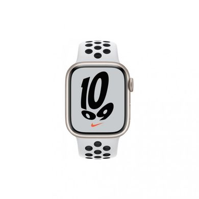 Смарт-часы Apple Watch Nike Series 7 GPS 41mm Starlight Aluminum Case w. Pure Platinum/Black Nike Sport Band (MKN33) фото