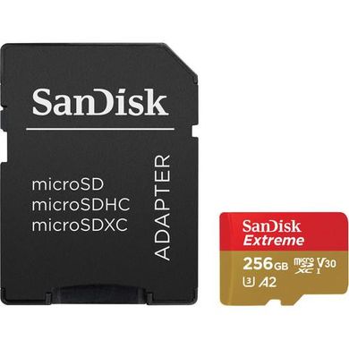 Карта памяти SanDisk 256 GB microSDXC UHS-I U3 Extreme A2 + SD Adapter SDSQXA1-256G-GN6MA фото