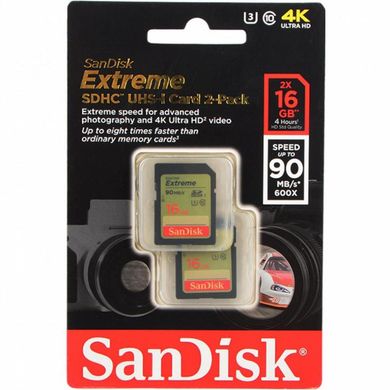 Карта памяти SanDisk 2x16 GB SDHC UHS-I U3 Extreme SDSDXNE-016G-GNCI2 фото