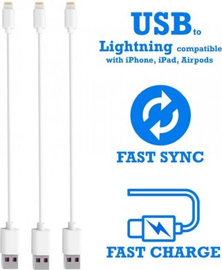 Кабель USB Timstool USB to Lightning 0.21 м 3 шт. White (DC21-LT-WT) фото