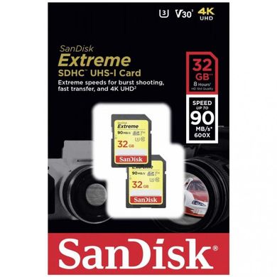 Карта пам'яті SanDisk 32 GB SDHC UHS-I U3 Extreme 2-pack SDSDXVE-032G-GNCI2 фото