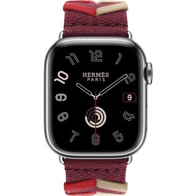 Смарт-годинник Apple Watch Hermes Series 9 GPS + Cellular, 41 mm Edelstahlgehause Silber, Bridon Single Tour Rouge H (MRQ43 + MTHL3) фото