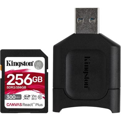 Карта памяти Kingston SDXC 256 GB Class 10UHS-II Class 3 (U3) (MLPR2/256GB) Canvas React +USB Adapter фото