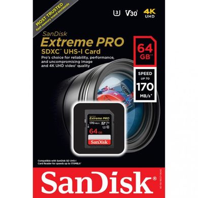 Карта пам'яті SanDisk 64 GB SDXC UHS-I U3 Extreme Pro SDSDXXY-064G-GN4IN фото