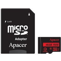 Карты памяти Apacer 16 GB microSDHC Class 10 UHS-I R85 + SD adapter AP16GMCSH10U5-R