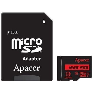 Карта пам'яті Apacer 16 GB microSDHC Class 10 UHS-I R85 + SD adapter AP16GMCSH10U5-R фото
