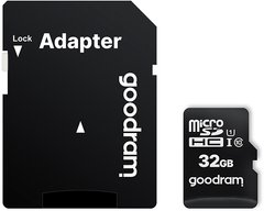 Карта памяти GOODRAM 32 GB microSDHC class 10 UHS-I + SD Adapter M1AA-0320R12 фото