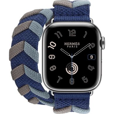 Смарт-часы Apple Watch Hermes Series 9 GPS + Cellular, 41mm Silver Stainless Steel Case with Navy Bridon Double Tour (MRQ43 + MTHP3) фото