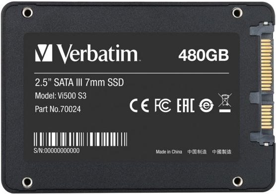 SSD накопитель SSD 2,5" 480Gb Verbatim Vi500 S3 70024 SATA III (3D NAND) фото