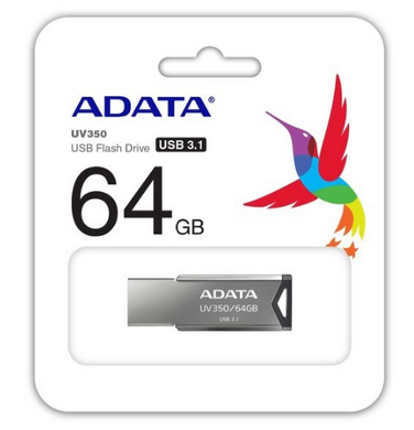 Flash память ADATA 64 GB UV350 Metal Black USB 3.1 (AUV350-64G-RBK) фото