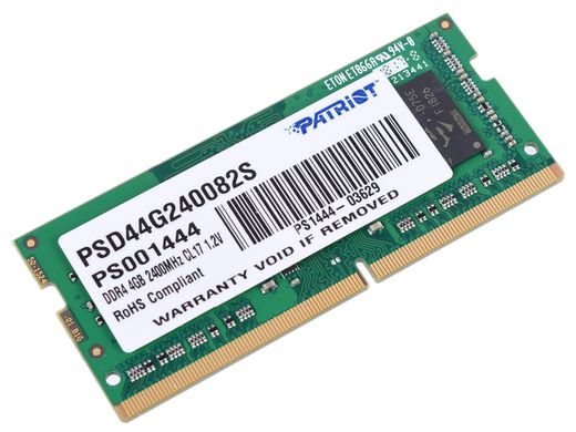 Оперативна пам'ять PATRIOT 4 GB SO-DIMM DDR4 2400 MHz (PSD44G240082S) фото