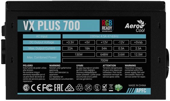 Блок питания Aerocool VX PLUS 700 RGB фото