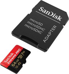 Карта пам'яті SanDisk 64 GB microSDXC UHS-I U3 Extreme Pro + SD Adapter SDSQXCU-064G-GN6MA фото