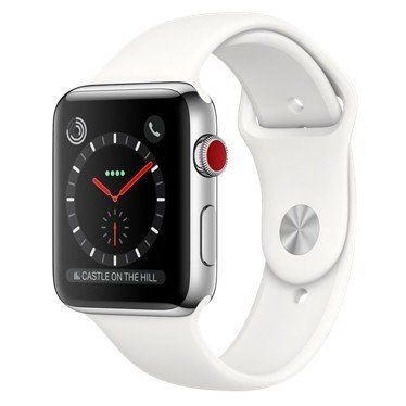 Смарт-часы Apple Watch Series 3 GPS + Cellular 42mm Stainless Steel w. Soft White Sport B. (MQK82) фото