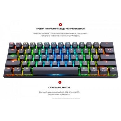 Клавиатура Motospeed СK62, RGB, BT, USB Black ENG, UKR, RUS Outemu Red (mtck62bmr) фото