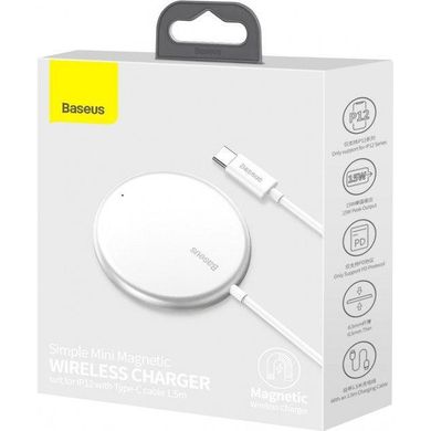 Зарядний пристрій Baseus Simple Mini Magnetic Wireless Charger White (WXJK-F02) фото