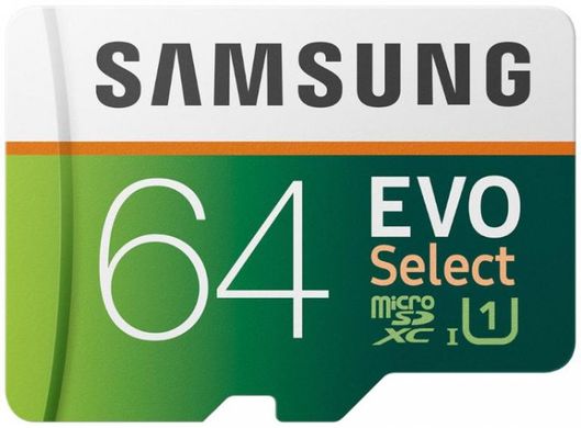 Карта памяти Samsung 64 GB microSDXC UHS-I U1 EVO Select + SD Adapter MB-ME64HA фото