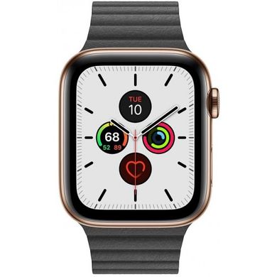 Смарт-годинник Apple Watch Series 5 LTE 44mm Gold Steel with Black Leather Loop (MWQN2) фото
