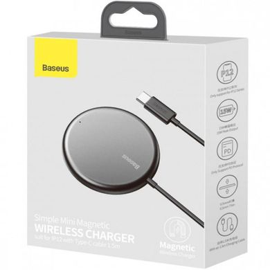 Зарядний пристрій Baseus Simple Mini Magnetic Wireless Charger Black (WXJK-F01) фото