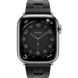 Apple Watch Hermes Series 9 GPS + Cellular, 41mm Silver Stainless Steel Case with Noir Kilim Single Tour (MRQ43 + MTHT3)