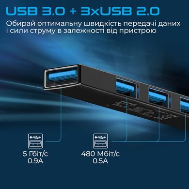Кабелі та перехідники Promate 4-in-1 Multi-Port USB-C Data Hub Black (litehub-4.black) фото