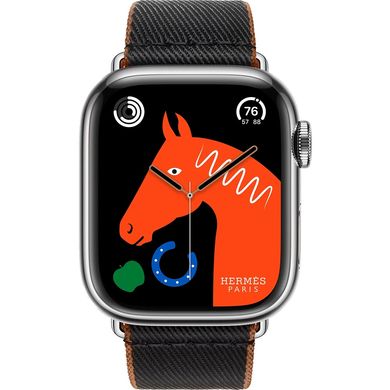 Смарт-часы Apple Watch Hermes Series 9 GPS + Cellular, 41mm Silver Stainless Steel Case with Noir/Gold Twill Jump Single Tour (MRQ43 + MTHE3) фото