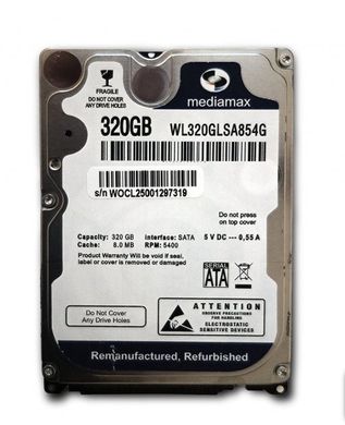 Жорсткий диск Накопитель HDD 2.5" SATA 320GB Mediamax 5400rpm 8MB (WL320GLSA854G) фото