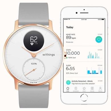 Смарт-часы Withings Steel HR Watch 36mm White/Rose Gold with Grey Silicone Band (HWA03b-36white-RG-S.Grey) фото