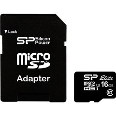 Карты памяти Silicon Power 16 GB microSDHC UHS-I Elite + SD adapter SP016GBSTHBU1V10-SP