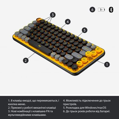 Клавіатура Logitech POP Keys Wireless Mechanical Keyboard Blast Yellow (920-010716) фото