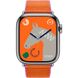 Apple Watch Hermes Series 9 GPS + Cellular, 41mm Silver Stainless Steel Case with Orange/Rose Mexico Twill Jump Single Tour (MRQ43 + MTHG3)