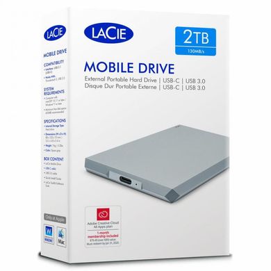 Жорсткий диск LaCie Mobile Drive 2 TB Moon Silver (STHG2000400) фото