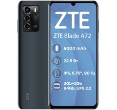 Смартфон ZTE Blade A72 3/64GB Space Gray фото