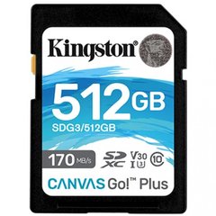 Карты памяти Kingston 512 GB SDXC Class 10 UHS-I U3 Canvas Go Plus SDG3/512GB