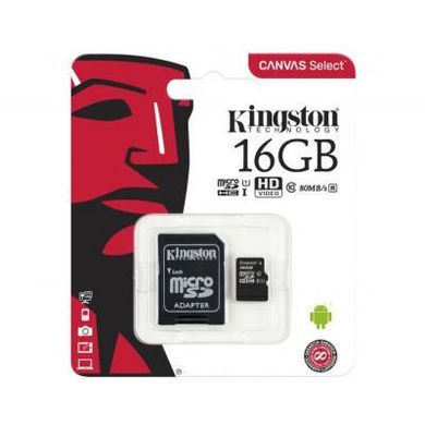 Карта памяти Kingston 16 GB microSDHC Class 10 UHS-I Canvas Select Plus + SD Adapter SDCS2/16GB фото