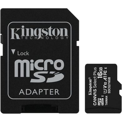 Карта пам'яті Kingston 16 GB microSDHC Class 10 UHS-I Canvas Select Plus + SD Adapter SDCS2/16GB фото