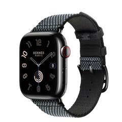 Смарт-годинник Apple Watch Hermes Series 9 GPS + Cellular, 41mm Space Black Stainless Steel Case with Denim/Noir Toile H Single Tour (MRQ53 + MTJH3) фото